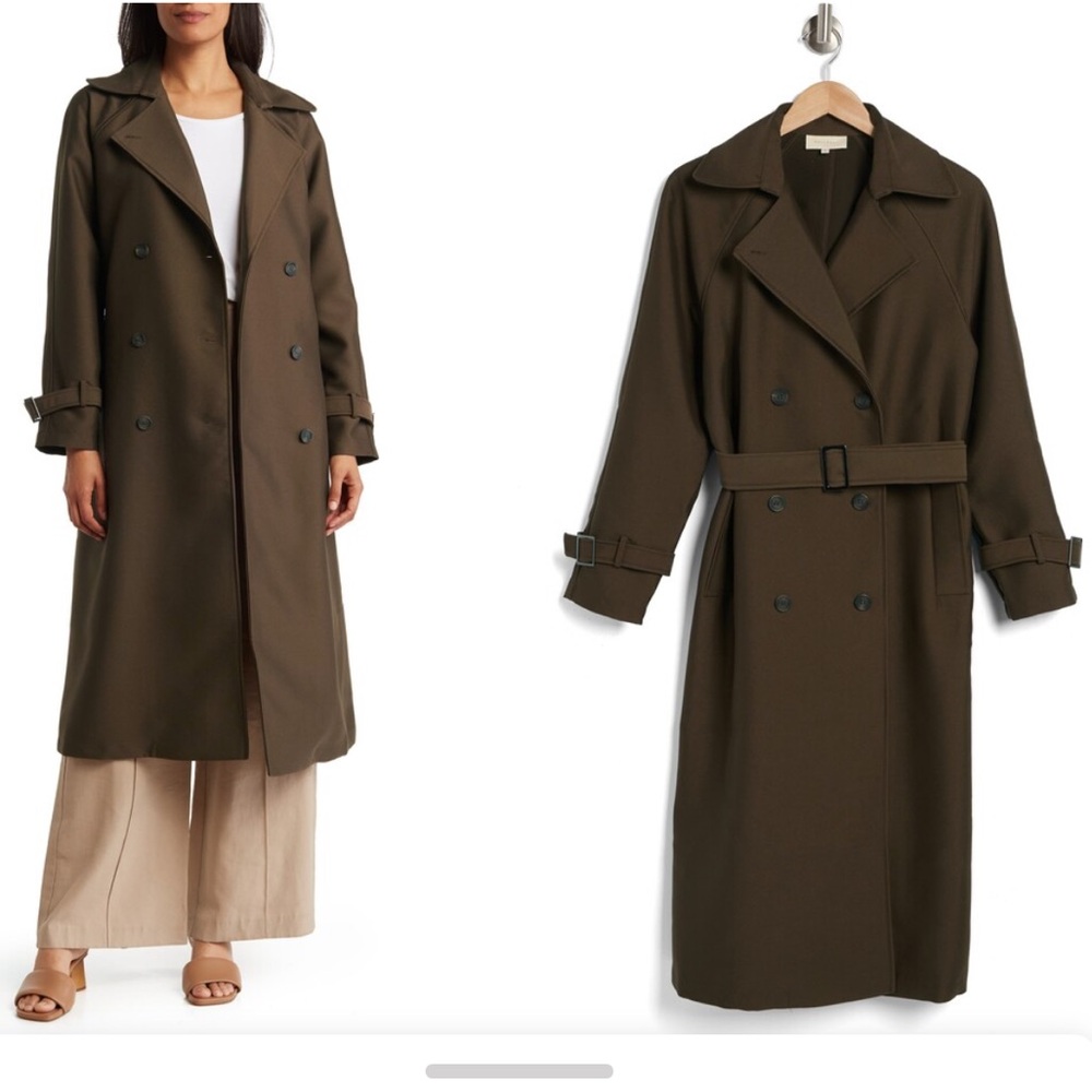MELLODAY Brown Double Breasted Trench Coat - Size small